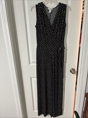 White House Black Market Black & White Polka Dot Sleeveless Wide Leg Jumpsuit